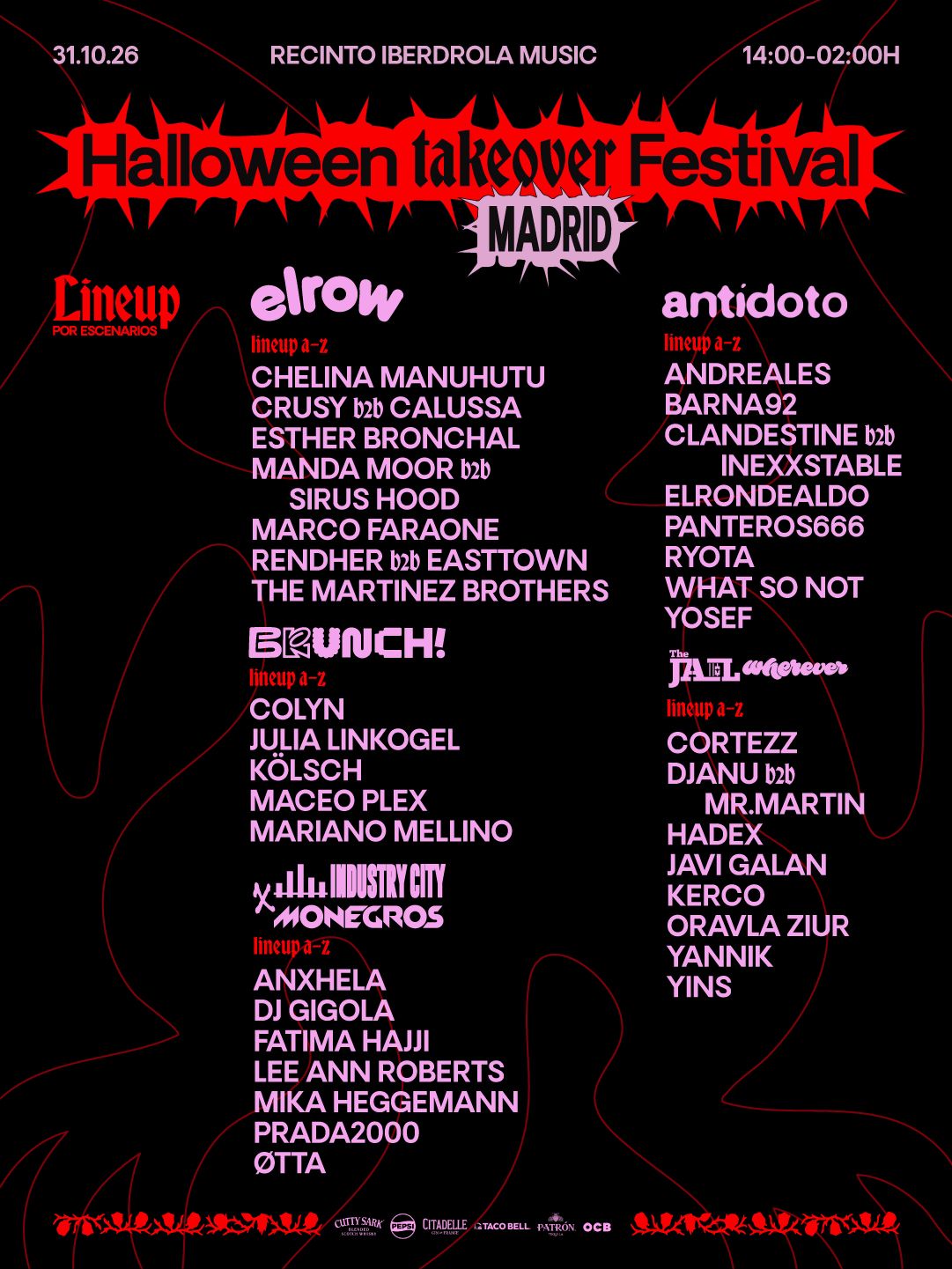 Halloween Takeover Madrid va con todo 4 NDD-FULL LINEUP HALLOWEEN ESCENARIOS